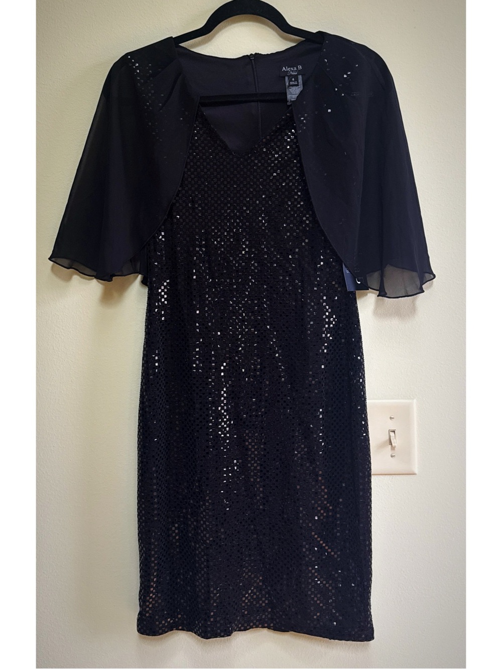Black Sequin Cocktail Dress with Sheer Bolero